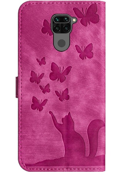Xiaomi Redmi Için Not 9 Kabartmalı Kelebek Kedi Cüzdan Kılıf Flip (Yurt Dışından)