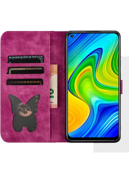 Xiaomi Redmi Için Not 9 Kabartmalı Kelebek Kedi Cüzdan Kılıf Flip (Yurt Dışından)