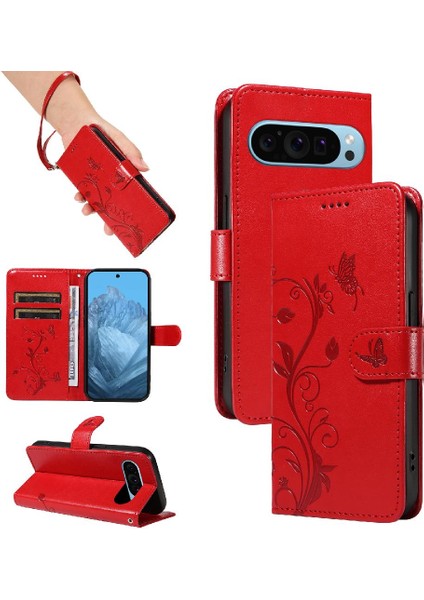 El Kayışı ile Piksel 9 5g Kabartmalı Kelebek Için Flip Case ve (Yurt Dışından)