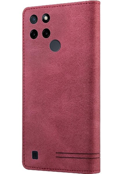 Realme C21Y Kickstand Iki Kart Yuvaları Premium Deri Premium Için Kılıf (Yurt Dışından) indirimleri
