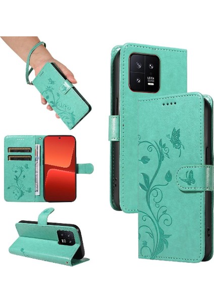 Xiaomi 13 Için Kılıf ve Kart Yuvası Cüzdan Telefon Kılıfı Kabartmalı Kelebek (Yurt Dışından)