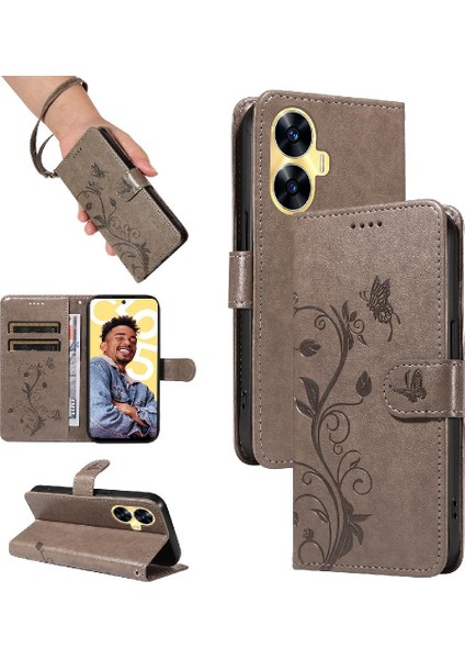 Reamle C55 Kabartmalı Kelebek ve Kart Yuvası Cüzdan Telefon Kılıfı (Yurt Dışından)