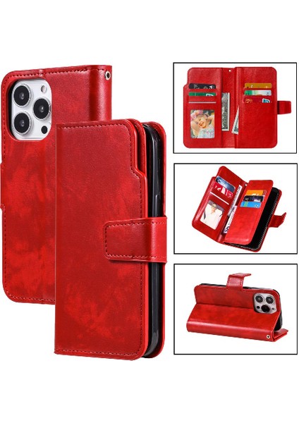 IPhone 13 Için Kılıf Pro Max 9 Kart Yuvaları Cüzdan Pu Deri Kickstand (Yurt Dışından)