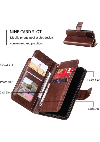 IPhone 12 Için Kılıf Pro Max Kickstand Cüzdan 9 Kart Yuvaları Manyetik Pu (Yurt Dışından)