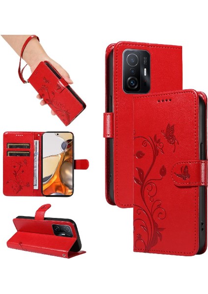 Xiaomi 11T/11T Pro Kabartmalı Kelebek ve Kart Yuvası Cüzdan Kılıf (Yurt Dışından)