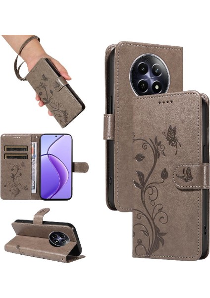 El Kayışı ile Realme 12 5g Yüksek Kaliteli Deri Için Flip Case Kabartmalı (Yurt Dışından)
