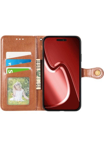IPhone 15 Için Kılıf Pro Max Moda Tasarım Deri Kılıf Cüzdan Fonksiyonu (Yurt Dışından)