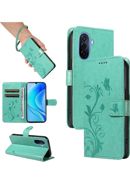 BDT Boutique Huawei Nova Y70/Y70 Artı Kabartmalı Kelebek ve Kart Yuvası Için Flip Case (Yurt Dışından)