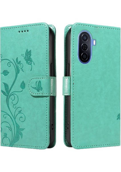 BDT Boutique Huawei Nova Y70/Y70 Artı Kabartmalı Kelebek ve Kart Yuvası Için Flip Case (Yurt Dışından)