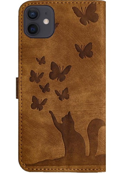 IPhone 12/12 Için Kılıf Pro Tutucu Kapak Kabartmalı Kelebek Kedi Flip Folio (Yurt Dışından)