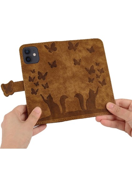 IPhone 12/12 Için Kılıf Pro Tutucu Kapak Kabartmalı Kelebek Kedi Flip Folio (Yurt Dışından)