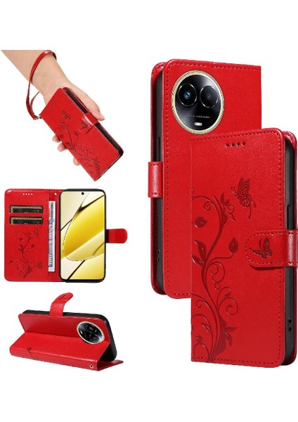 El Kayışı ve Kart Yuvası ile Realme 11 5g Cüzdan Telefon Kılıfı Için Kılıf (Yurt Dışından)