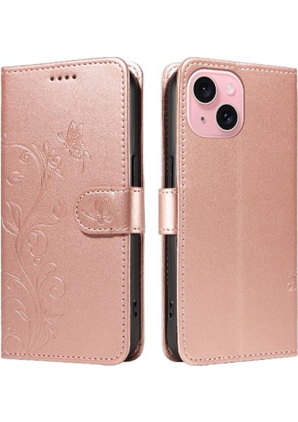 IPhone 15 Için Kılıf Artı Kabartmalı Kelebek Cüzdan Telefon Kılıfı Yüksek Kalite (Yurt Dışından)