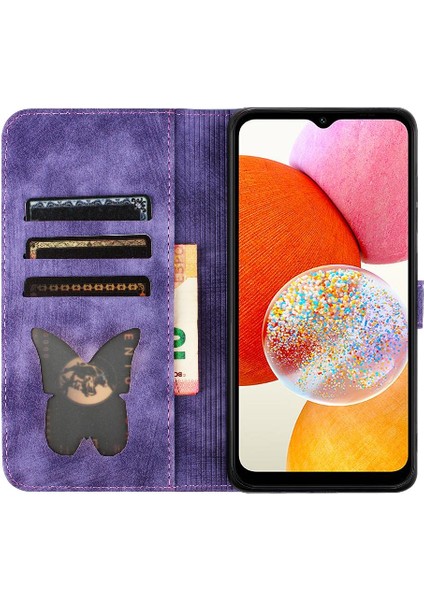 Samsung Galaxy A23 4g/5g Kabartmalı Kelebek Kedi Tutucu Kapak (Yurt Dışından)