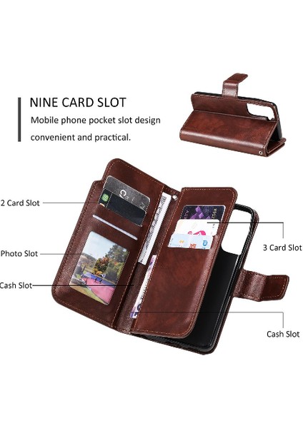 Samsung Galaxy S21 Kickstand Manyetik 9 Kart Yuvaları Pu Deri Kılıf (Yurt Dışından) fırsatları