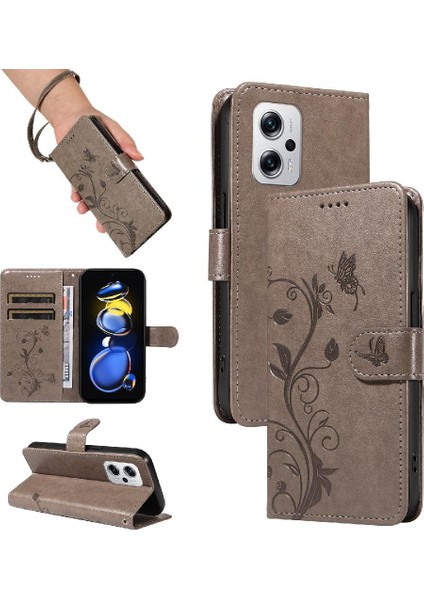 Xiaomi Poco X4 Gt Kabartmalı Kelebek Cüzdan Telefon Kılıfı ve Kart (Yurt Dışından)