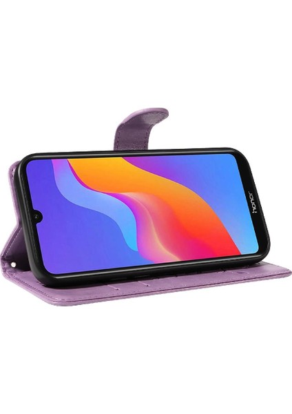Huawei Y6 2019 Için Flip Case El Kayışı ile Kabartmalı Kelebek Yüksek ve (Yurt Dışından)