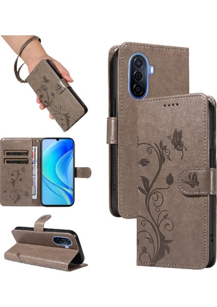 BDT Boutique Huawei Nova Y70/Y70 Artı Kabartmalı Kelebek ve Kart Yuvası Için Flip Case (Yurt Dışından)