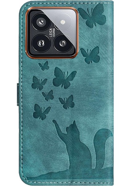 Xiaomi 14 Için Kılıf Pro Tutucu Kapak Kabartmalı Kelebek Kedi Flip Folio (Yurt Dışından)