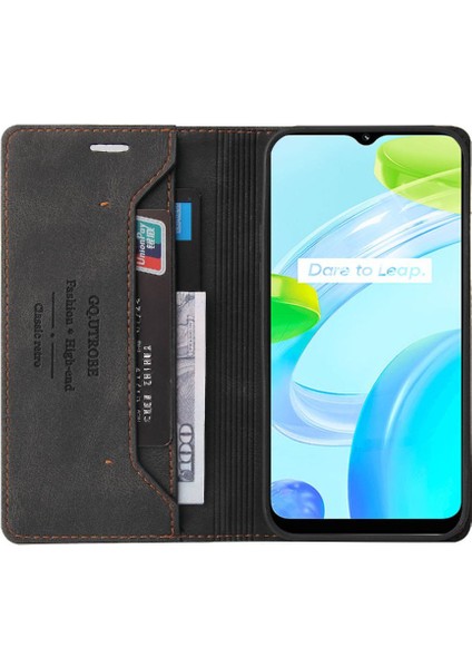 Realme C30 Kickstand Premium Deri Premium Deri Iki Kart Için Kılıf (Yurt Dışından) fırsatları