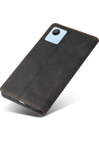 Realme C30 Kickstand Premium Deri Premium Deri Iki Kart Için Kılıf (Yurt Dışından) indirimleri