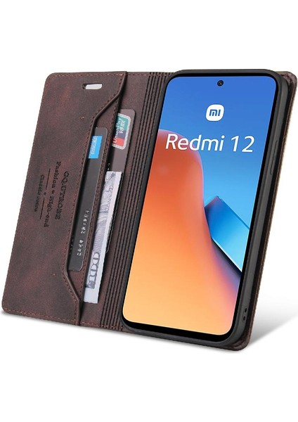Xiaomi Redmi Için 12 4g/5g Iki Kart Yuvaları Premium Deri Kickstand (Yurt Dışından)