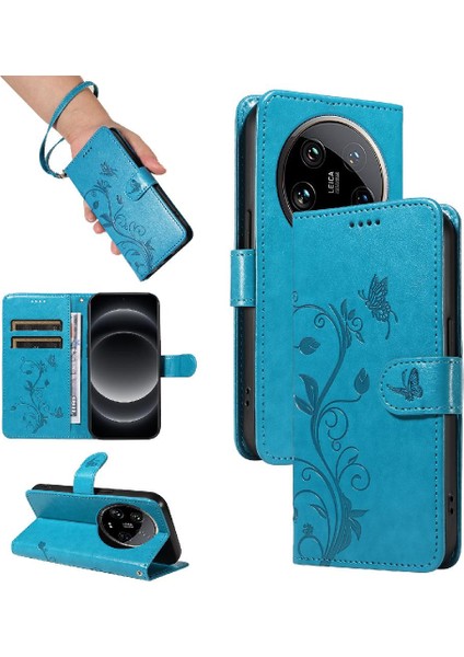 El Kayışı ile Xiaomi 14 Ultra Için Flip Case Cüzdan Telefon Kılıfı Kabartmalı (Yurt Dışından)