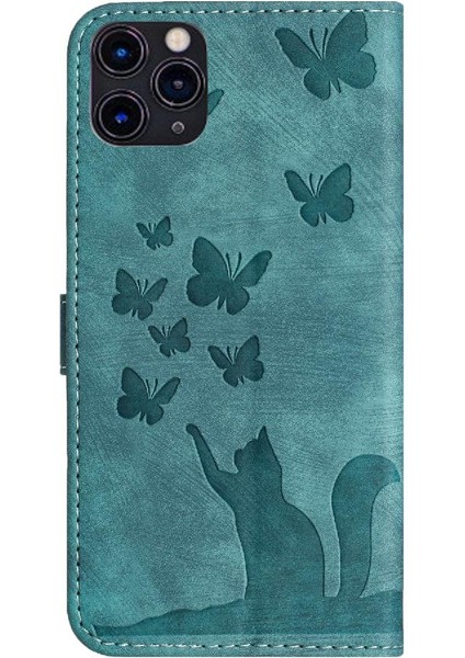 IPhone 11 Için Kılıf Pro Max Kart Cep Kabartmalı Kelebek Kedi Flip Folio (Yurt Dışından)