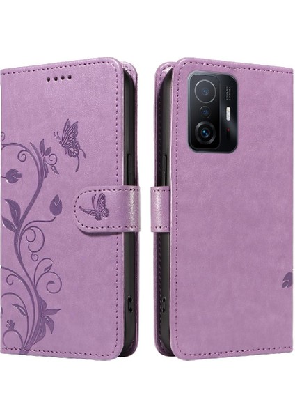 Xiaomi 11T/11T Pro Kabartmalı Kelebek ve Kart Yuvası Cüzdan Kılıf (Yurt Dışından)