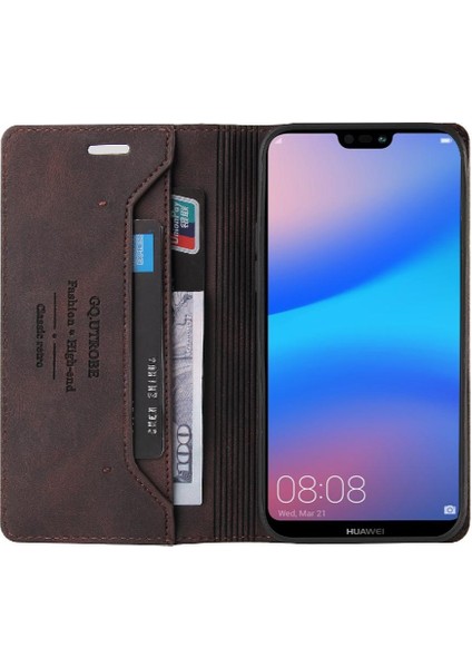 BDT Boutique Huawei P20 Lite Için Telefon Kılıfı Iki Kart Yuvaları Kickstand Premium Deri (Yurt Dışından)