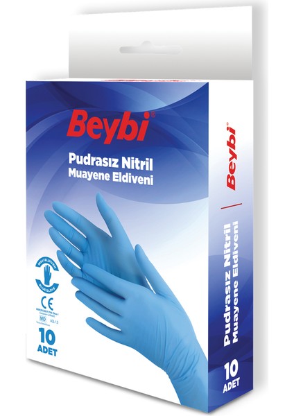 Pudrasız Nitril Muayene Eldiveni Mavi 5 Çift M Beden Cep Kutulu