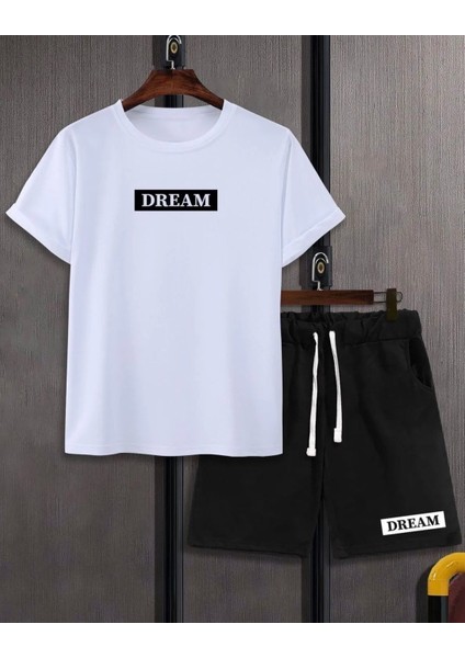 Büyük Beden Özel Tasarım Dream Baskılı Pamuk Yeni Stil Erkek T-Shırt Şort Takımı
