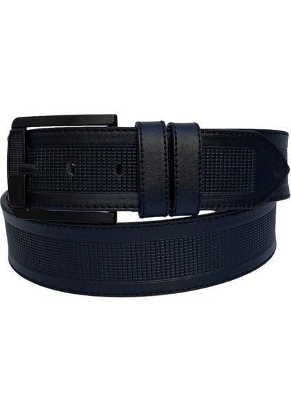 4.5 cm Spor Suni Deri Ortası Desenli Erkek Kemer Siyah