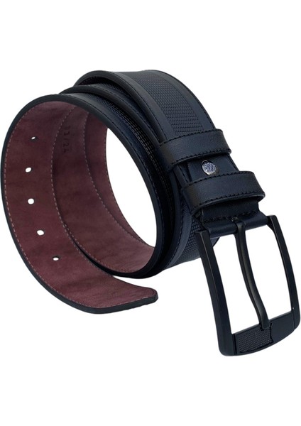 4.5 cm Spor Suni Deri Ortası Desenli Erkek Kemer Siyah indirimleri