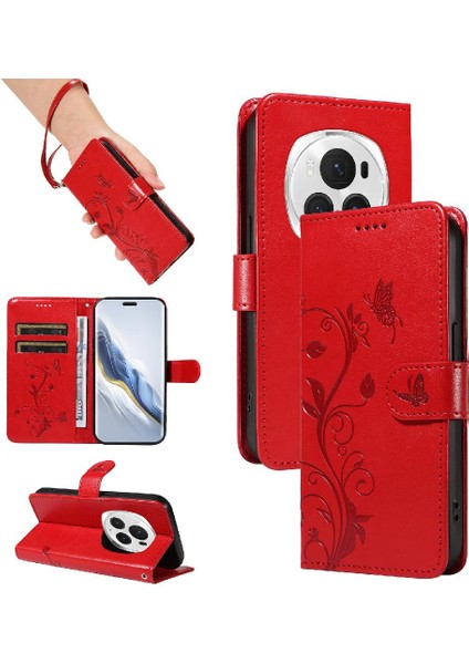 Onur Sihirli 6 Pro 5g Için Flip Case ve Kart Yuvası Cüzdan Telefon Kılıfı Yüksek (Yurt Dışından)