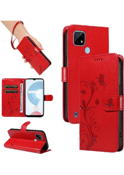 Realme C21/C20 Kabartmalı Kelebek Cüzdan Telefon Kılıfı ve Kart Için Kılıf (Yurt Dışından)