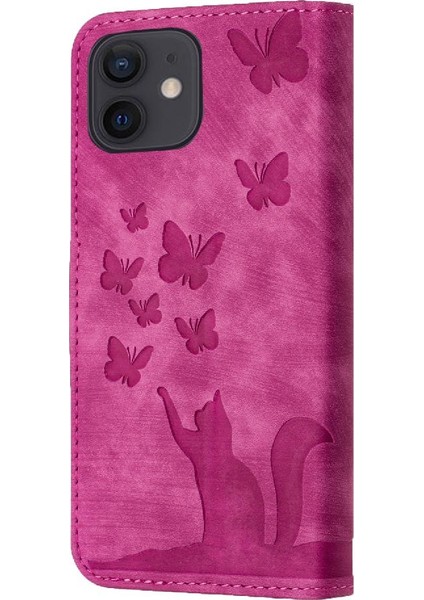 IPhone 12/12 Için Kılıf Pro Tutucu Kapak Kabartmalı Kelebek Kedi Flip Folio (Yurt Dışından)