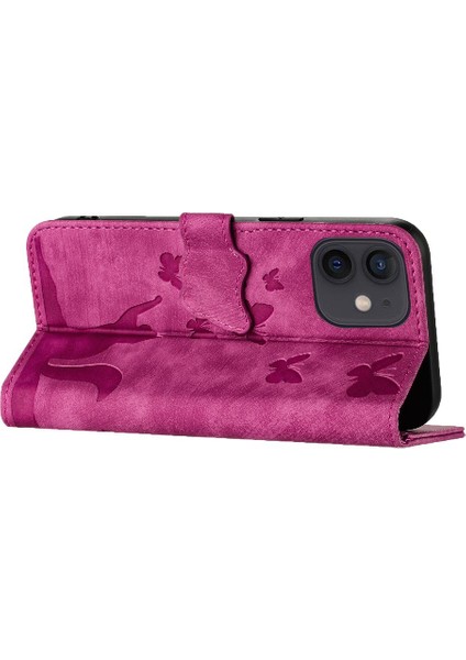 IPhone 12/12 Için Kılıf Pro Tutucu Kapak Kabartmalı Kelebek Kedi Flip Folio (Yurt Dışından)