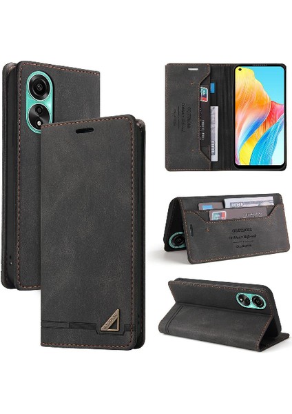 Oppo A78 4g Premium Deri Premium Deri Kickstand Iki Kart Için Kılıf (Yurt Dışından)