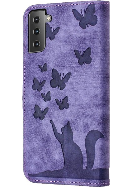 Samsung Galaxy S22 Artı Cüzdan Kılıf Kart Cep Kabartmalı Kedi (Yurt Dışından)