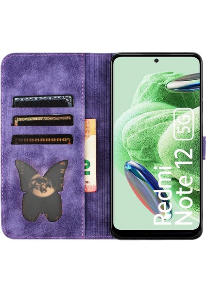 Xiaomi Redmi Için Not 12 5g Kabartmalı Kelebek Kedi Flip Folio Kart (Yurt Dışından)