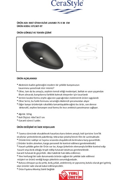 Mat Siyah Olive 75 cm Lavabo fiyatları