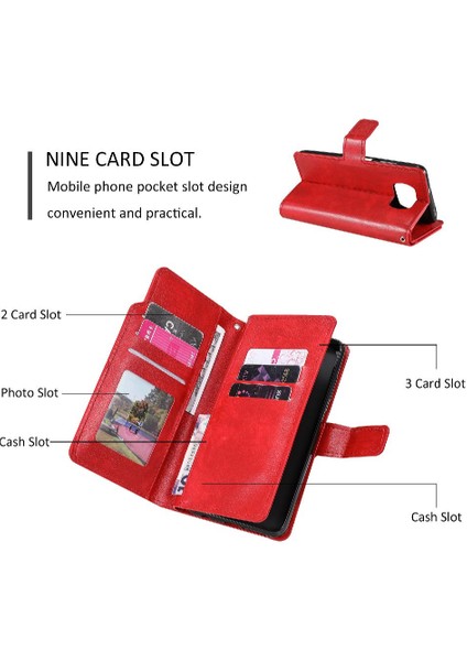 Xiaomi Poco X3 Nfc Pu Deri Cüzdan 9 Kart Yuvaları Kickstand (Yurt Dışından)
