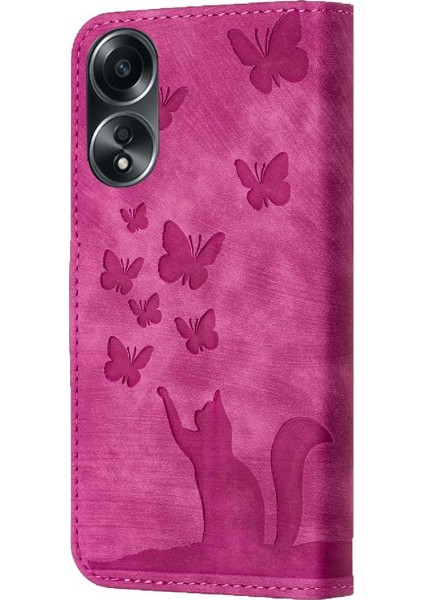 Oppo A78 4g Kart Cep Cüzdan Kılıf Için Kılıf Kabartmalı Kelebek Kedi Flip (Yurt Dışından)