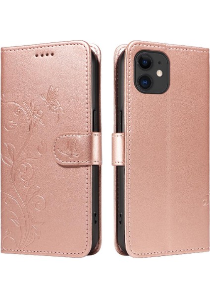 IPhone 11 Için Kılıf ve Kart Yuvası Yüksek Kaliteli Deri Kabartmalı Kelebek (Yurt Dışından)