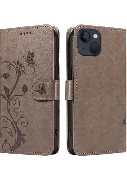 IPhone 14 Için Kılıf El Kayışı ile Yüksek Kaliteli Deri Kabartmalı Kelebek (Yurt Dışından)