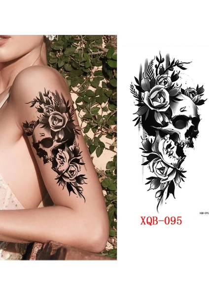 Gerçekci Kurukafa ve Çiçek Geçici Dövme