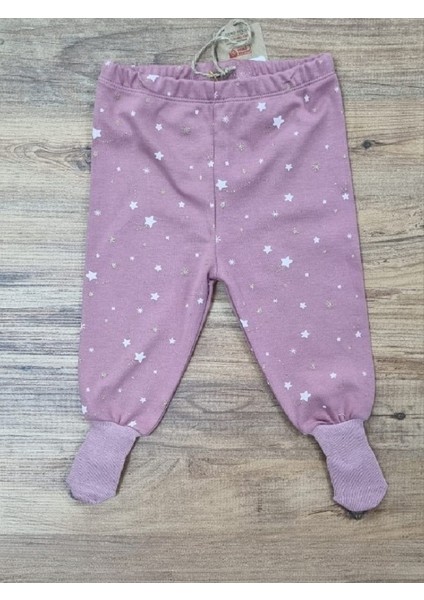 Organik Pembe Yıldız Desenli Çoraplı Pijama Altı