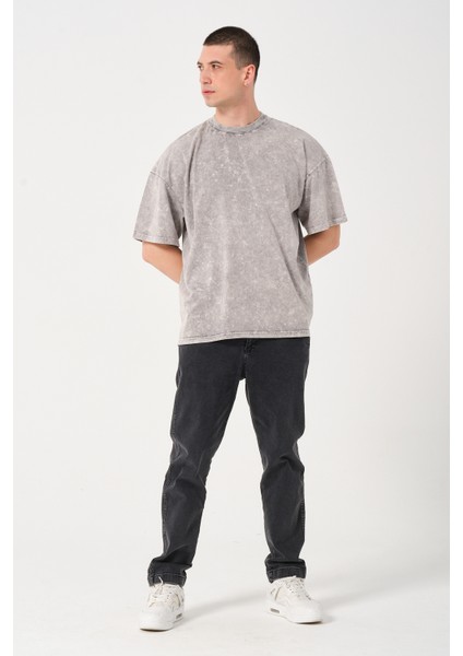 Erkek Bisiklet Yaka Oversize Yıkamalı T-Shirt fırsatları
