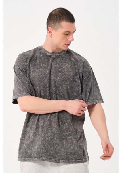 Erkek Bisiklet Yaka Oversize Yıkamalı T-Shirt indirimleri
